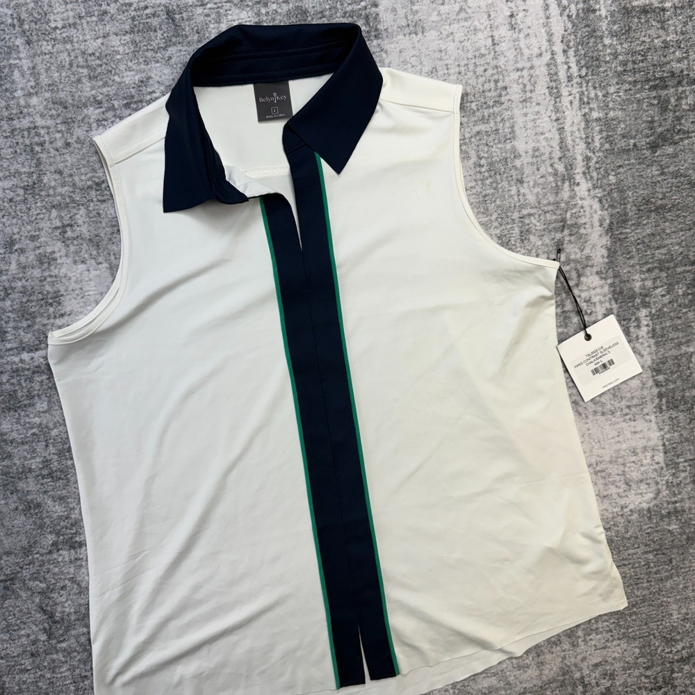 Belyn Key Top Womens Large Cream Sleeveless Tank Piped Golf Pickleball Beach